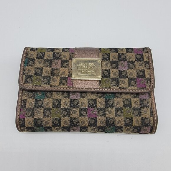 Liz Claiborne Wallet Womens Tan Checkerboard C Print Tri-Fold - Picture 1 of 7